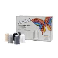 Ata de surfilat premium Madeira Aerolock, 24 papiote, 6 culori, finete 125, 1200 metri